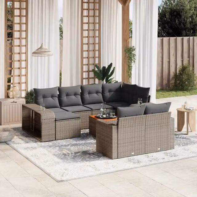 Set Divani da Giardino 11 pz con Cuscini in Polyrattan Grigio 3261310