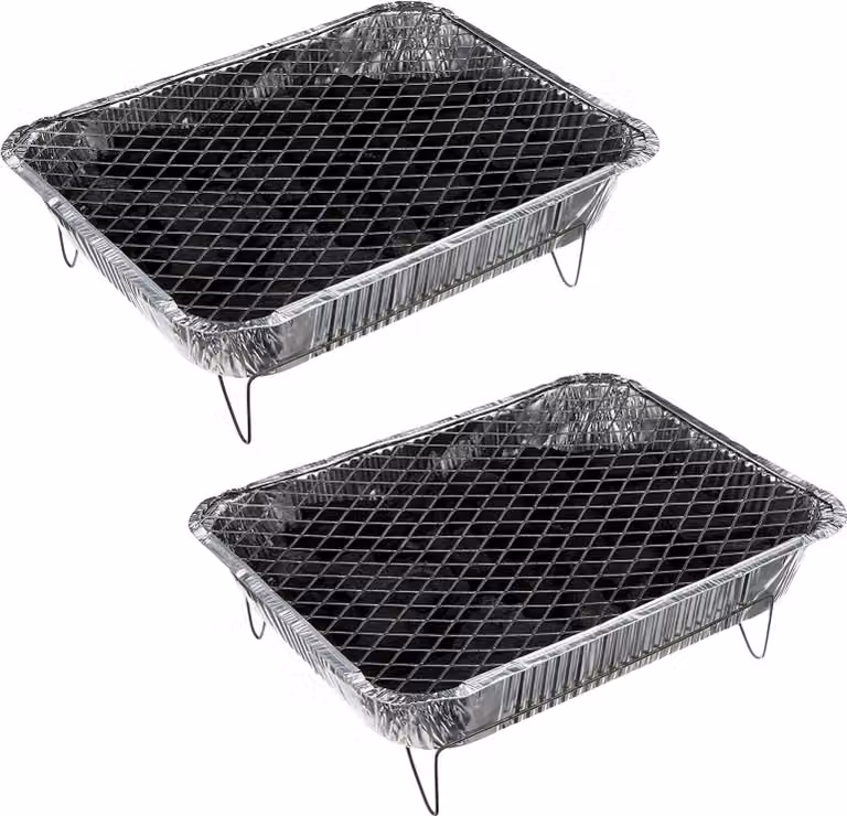 Griglia monouso in alluminio completa, con carbone e accendifuoco, ideale per picnic, barbecue e campeggio. Griglia usa e getta
