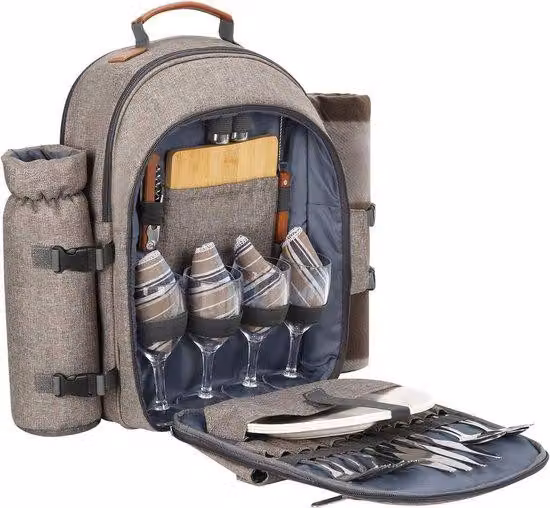 Set da campeggio per 4 persone con borsa termica e coperta, ideale per le attività all'aperto, colore beige