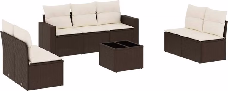 Set Divani da Giardino 8 pz con Cuscini Marrone in Polyrattan