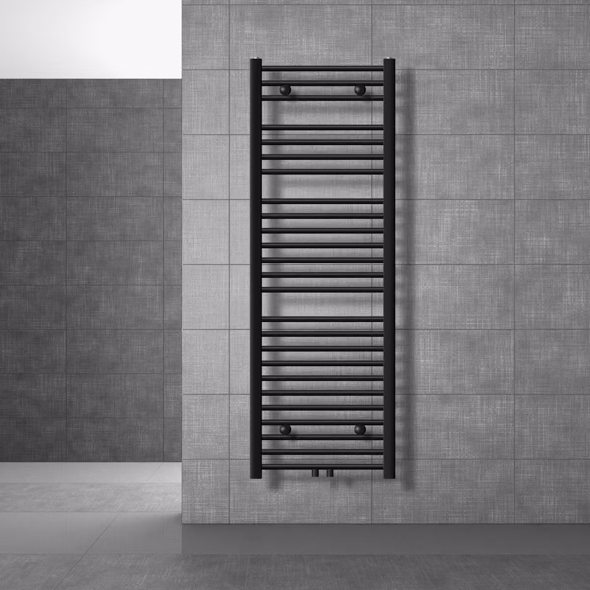 LuxeBath radiatore bagno Sahara, 500x1500 mm, nero, curvo con attacco centrale, senza elemento riscaldante