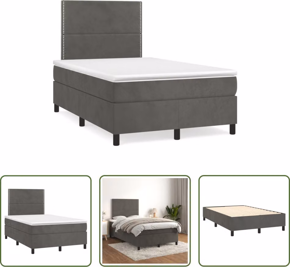 The Living Store Letto a molle con materasso grigio scuro 120x190 cm in velluto