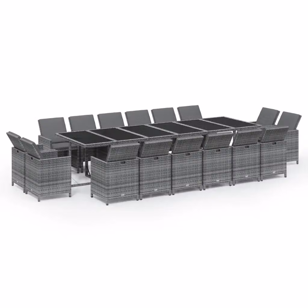Set da pranzo da giardino vidaXL in polyrattan con tavolo in vetro e cuscini, 17 pezzi, grigio e nero – 2