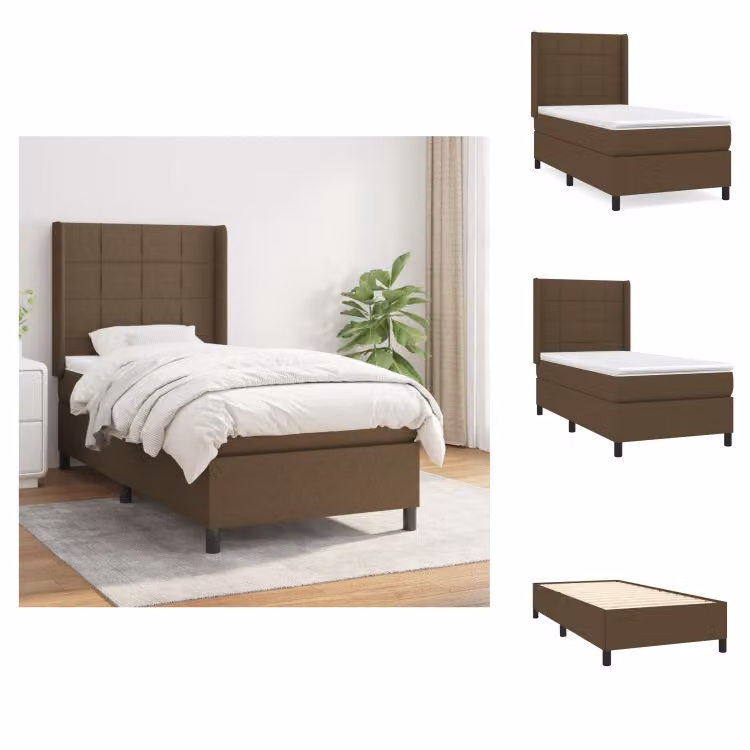 vidaXL Letto a molle con materasso in tessuto marrone scuro 90x200 cm - Letti e strutture letto