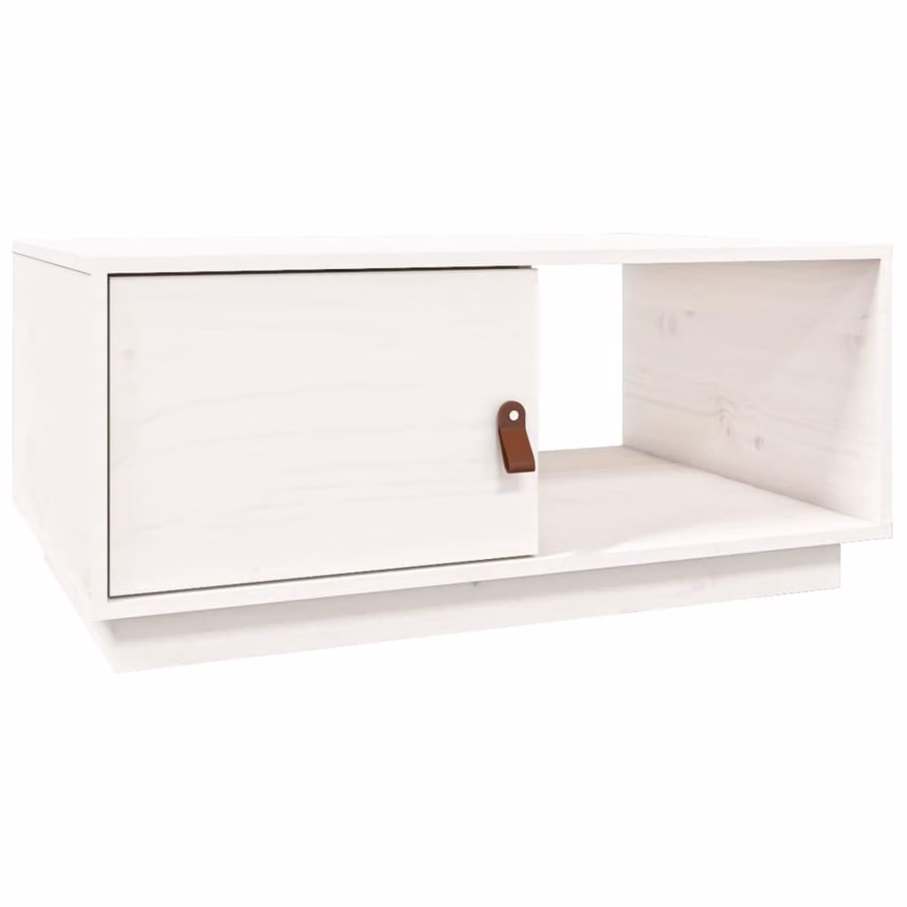 Tavolino da Salotto Bianco 80x50x35,5 cm Legno Massello di Pino
