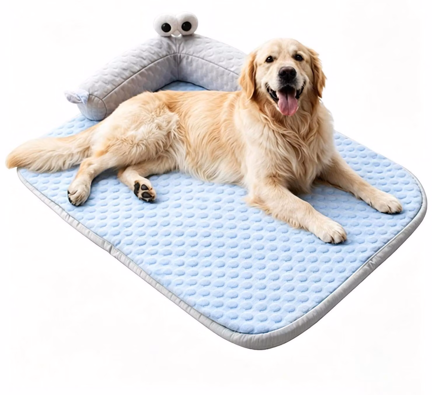 Tappetino refrigerante per cani e gatti, 80x60 cm, colore blu, con cuscino a forma di L, lavabile