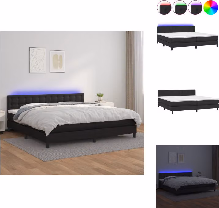 vidaXL Letto a molle con materasso e LED nero 200x200 cm in Similcuoio - Letti e strutture letto