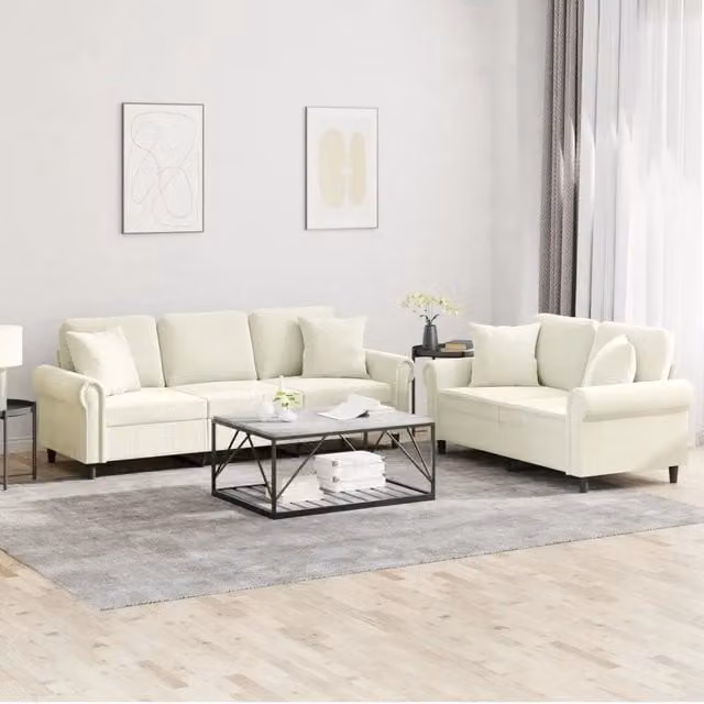 Set di 2 divani vidaXL in velluto beige con cuscini per soggiorno