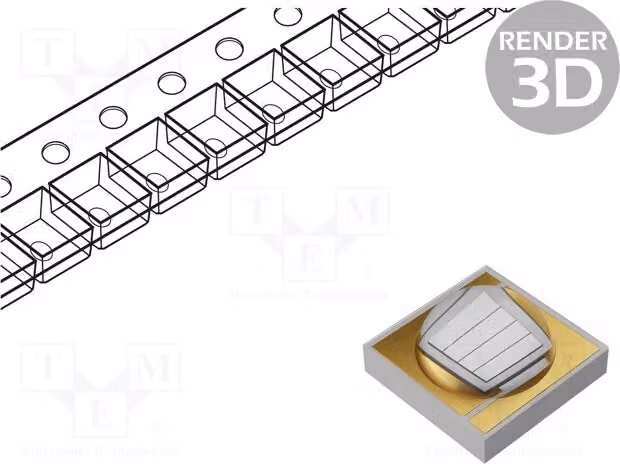 1× LED λd: 360–370 nm, 2,8 W, 3535 UV-A, 120°, 500 mA, 3,4×3,4×1,9 mm, HL-C3535F7V365-D1-LV