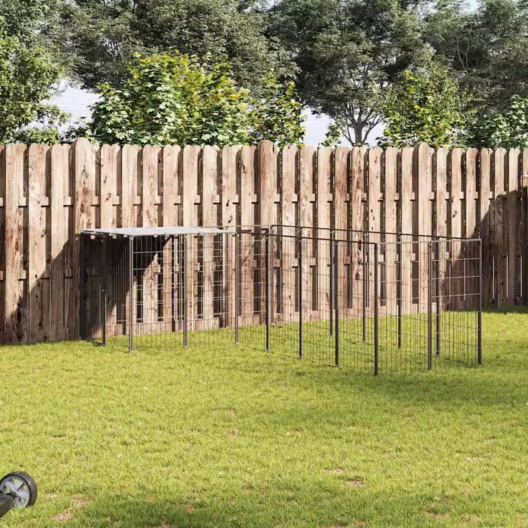 Gabbia per cani vidaXL in acciaio nero e argento con superficie resistente alle intemperie per giardino