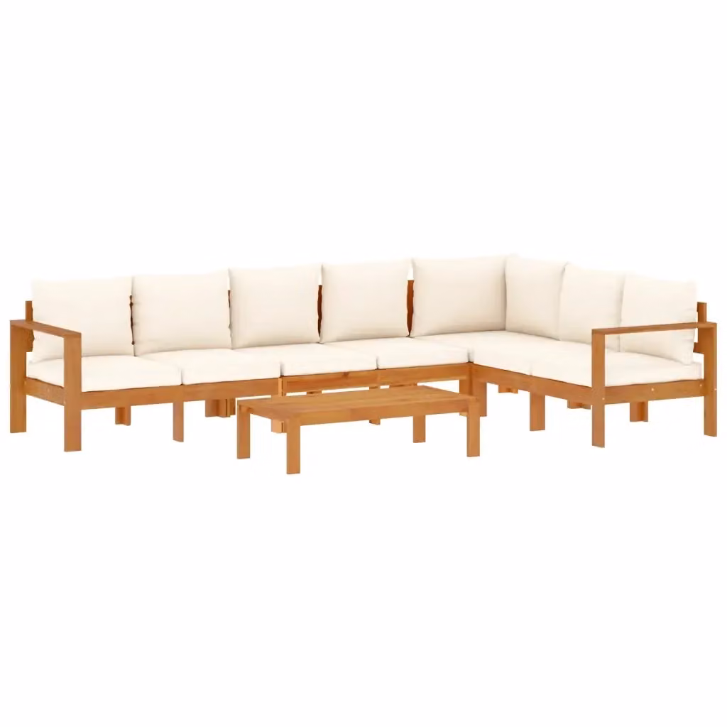 Set Divano da Giardino 5 Pezzi vidaXL in Legno di Acacia con Cuscini Beige e Bianchi – 2