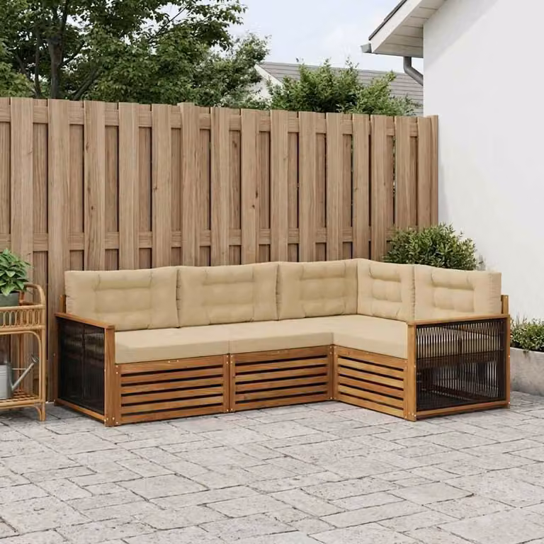Set di divani da esterno vidaXL 4 pezzi in legno di acacia con cuscini beige e marrone per giardino e terrazza