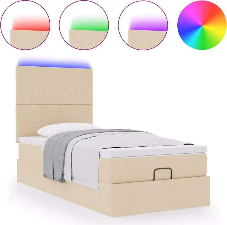Struttura Letto Pouf con Materasso Crema 90x190 cm in Tessuto