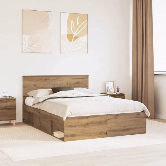 Giroletto artigianale in legno Rovere marrone con doghe fisse L/P/H: 140 x 190 x 90 cm – 1