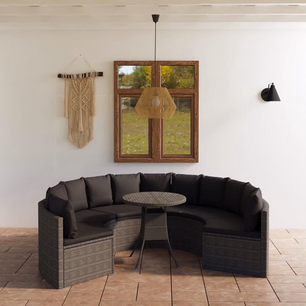 Set Divani da Giardino vidaXL 7 pz con Cuscini e Tavolino in Polyrattan e Metallo Grigio – 1