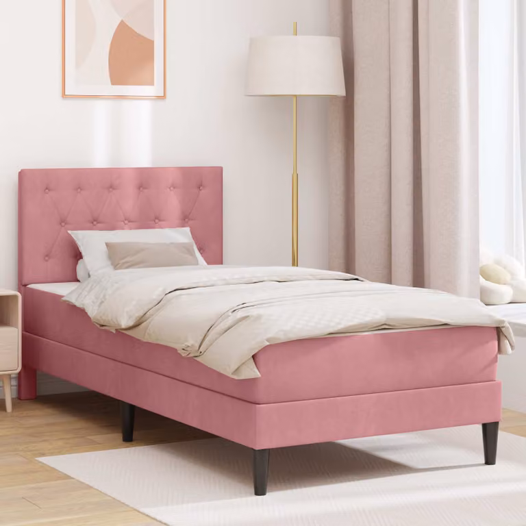 Letto moderno vidaXL in velluto rosa con materasso, L/P/H: 200 x 100 x 96 cm