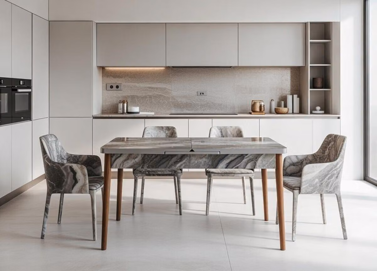 Tavolo da pranzo Rettangolare Marmo Grigio Confortevole Moderno Tavolo in legno