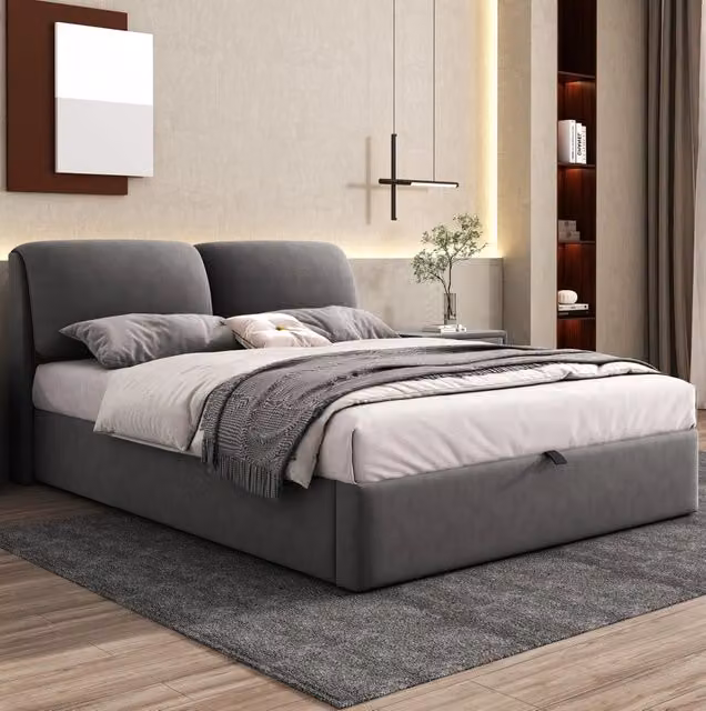 Letto 140x200 cm con contenitore idraulico e 3 cassetti in velluto grigio