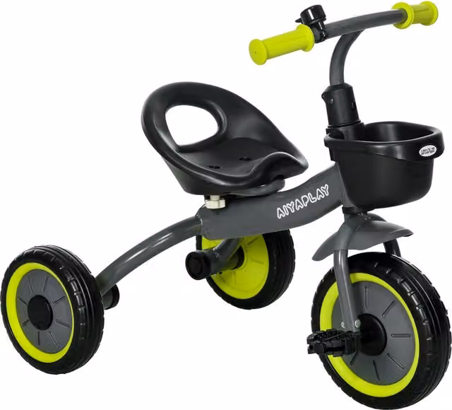 Triciclo per bambini AIYAPLAY con seduta regolabile e campanello, Nero, L/P/H: 70.5 x 50 x 58 cm – 1