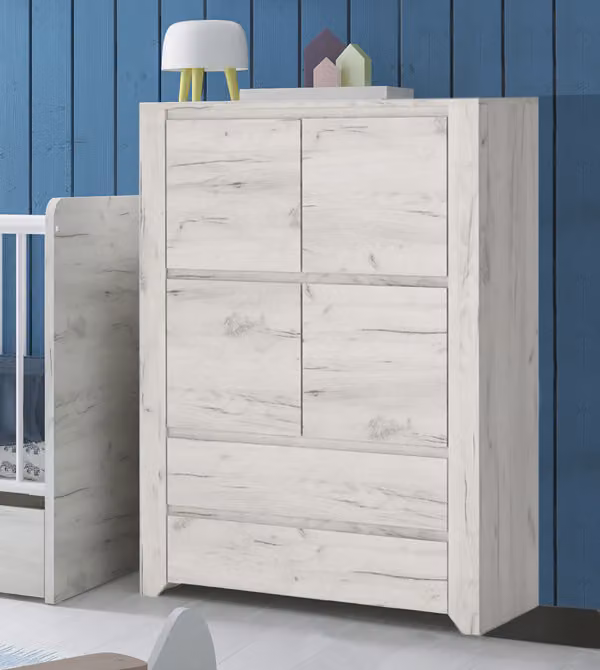 Cassettiera a 4 ante con cassetti larghezza 84 cm rovere bianco