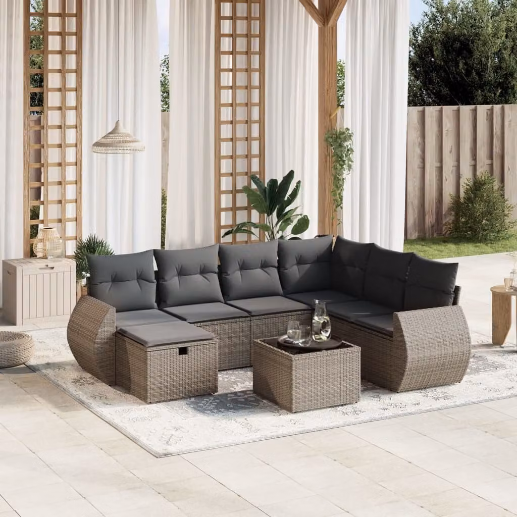 Maison Exclusive - Set da giardino 8 pezzi con cuscini grigio in polyrattan