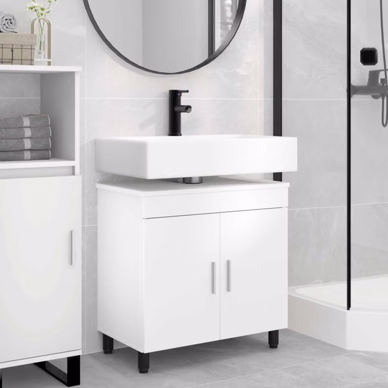 Mobiletto da bagno moderno vidaXL Bianco in MDF con ante a battente e ripiani interni L/P/H: 60 x 35 x 60 cm
