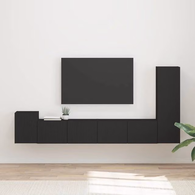 Set di 3 mobili TV moderni vidaXL in legno MDF nero per soggiorno – 1