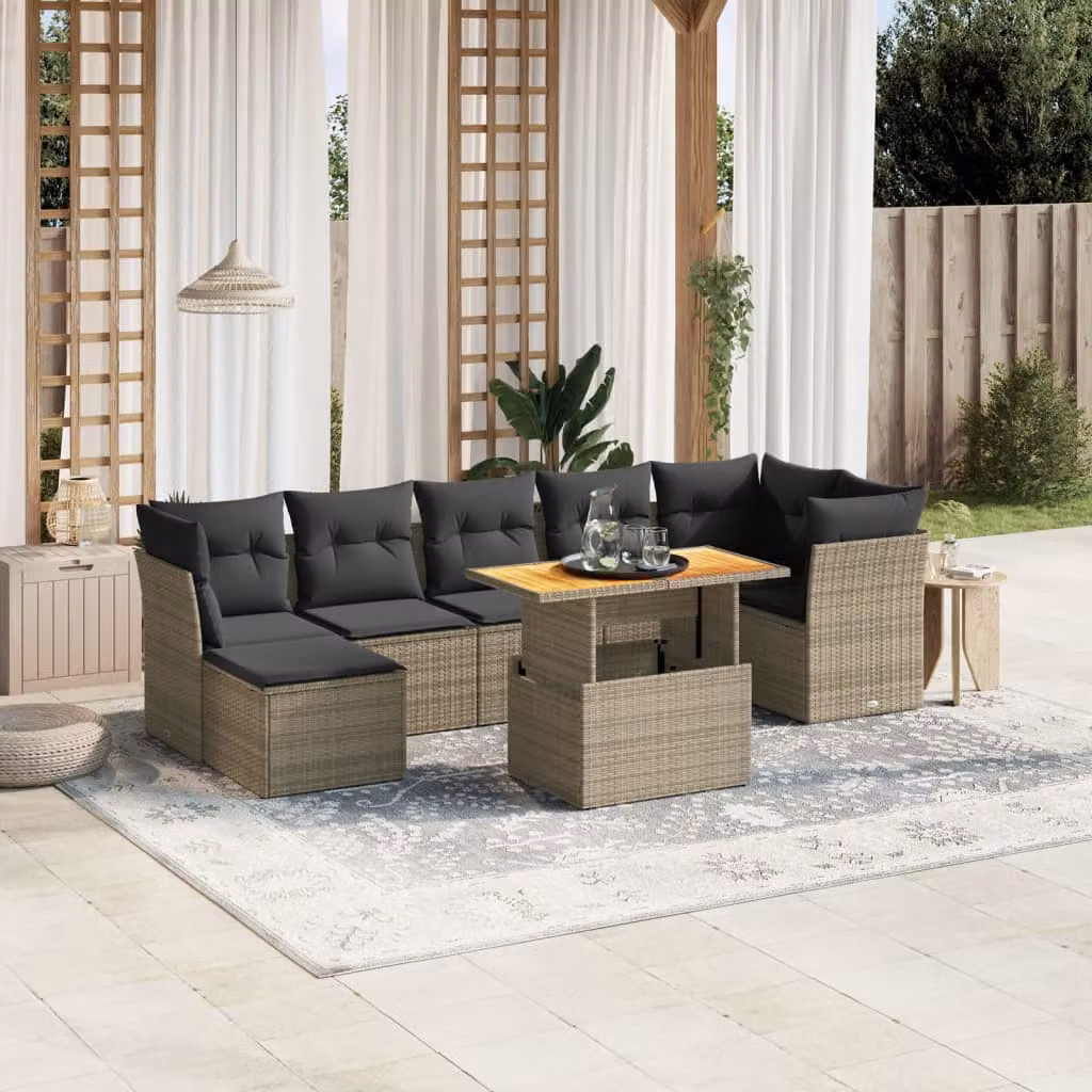 Set Divano da Giardino vidaXL 8 pz in Polyrattan Grigio con Cuscini e Tavolino da Esterno – 1