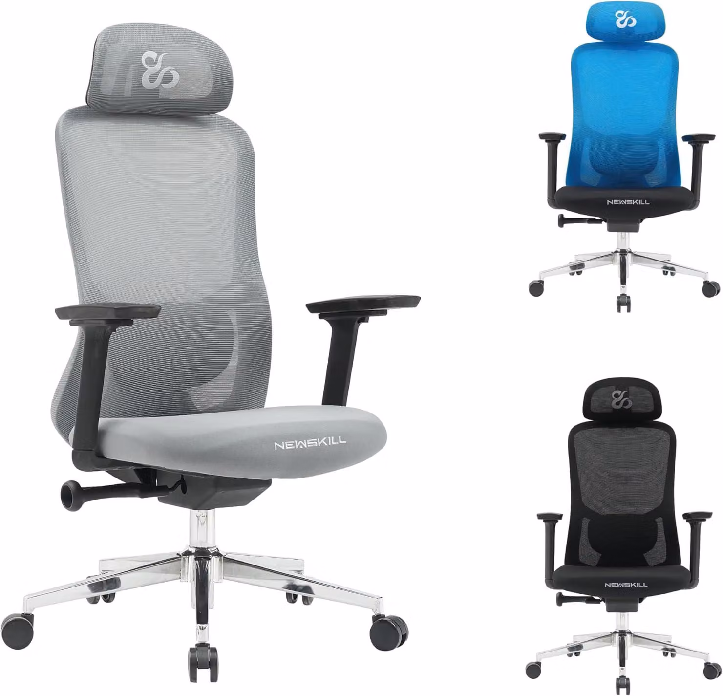 NEWSKILL, sedia da gaming ergonomica, colore grigio