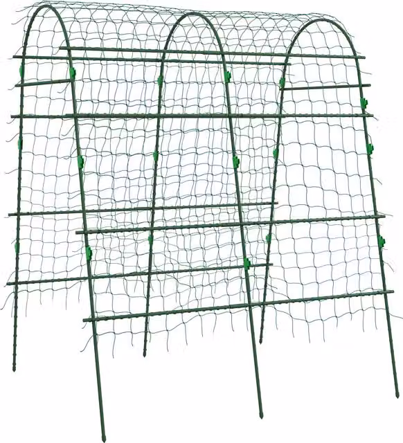 Graticcio da giardino ad arco Outsunny per piante rampicanti e orto in acciaio verde, Altezza: 206 cm – 1