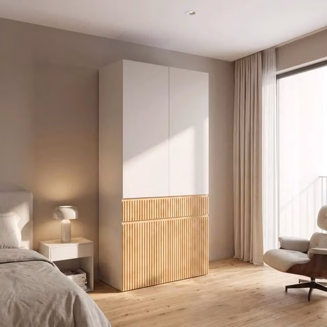 Desviae Armadio a 4 ante con asta appendiabiti e cassetto in MDF e pannelli di particelle grigio chiaro 90 × 50 × 200 cm