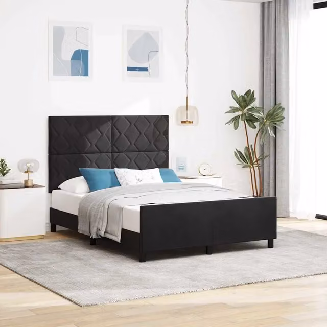 Letto a molle moderno vidaXL con testiera geometrica in velluto nero L/P/H: 140 x 190 x 146 cm – 1