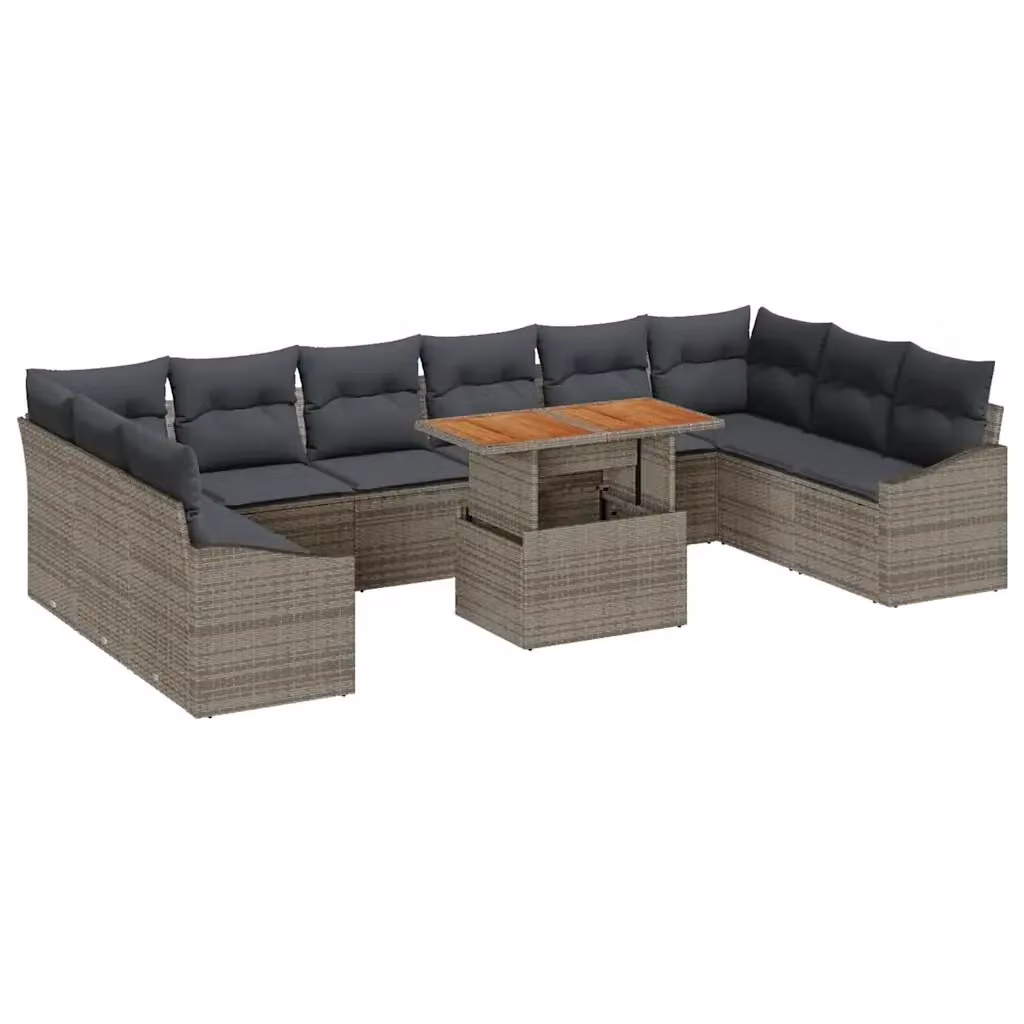 Set da pranzo da giardino vidaXL in rattan e legno di acacia con 11 pezzi, grigio e marrone – 2