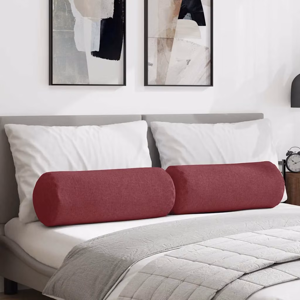 Set di 2 cuscini a rullo vidaXL in tessuto rosso, Ø 25 x 70 cm
