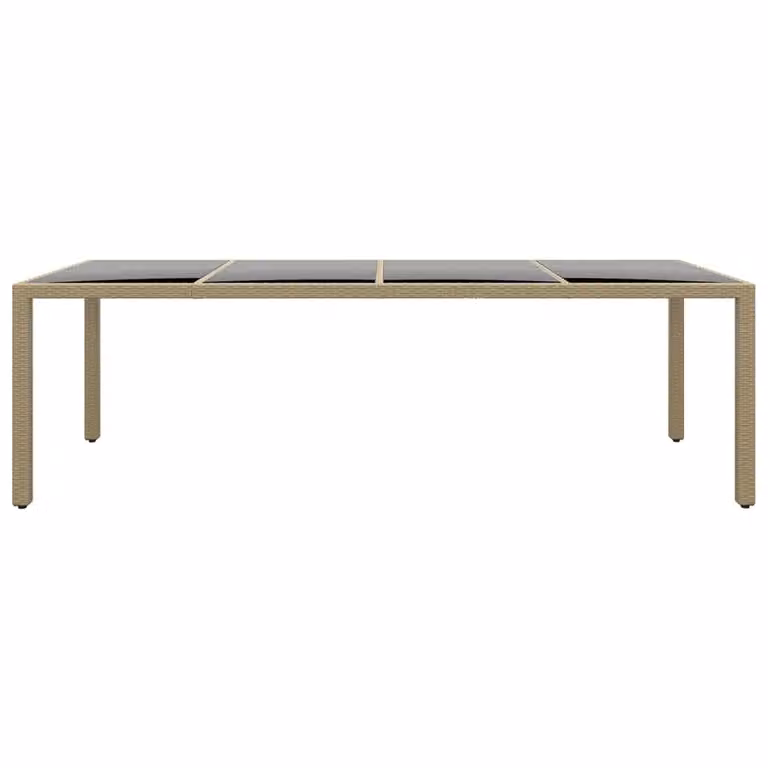 Tavolo da Giardino con Piano Vetro Beige in Polyrattan