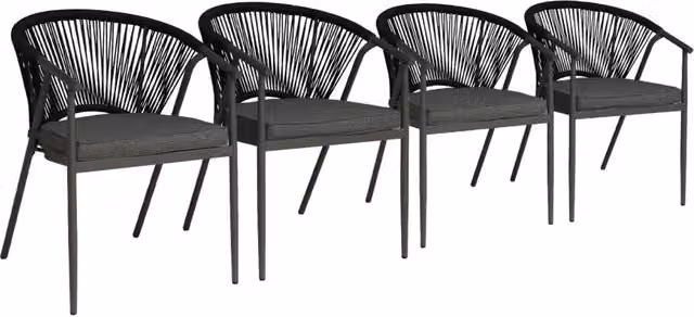 Set 4 sedie da giardino impilabili in acciaio e corde, nero