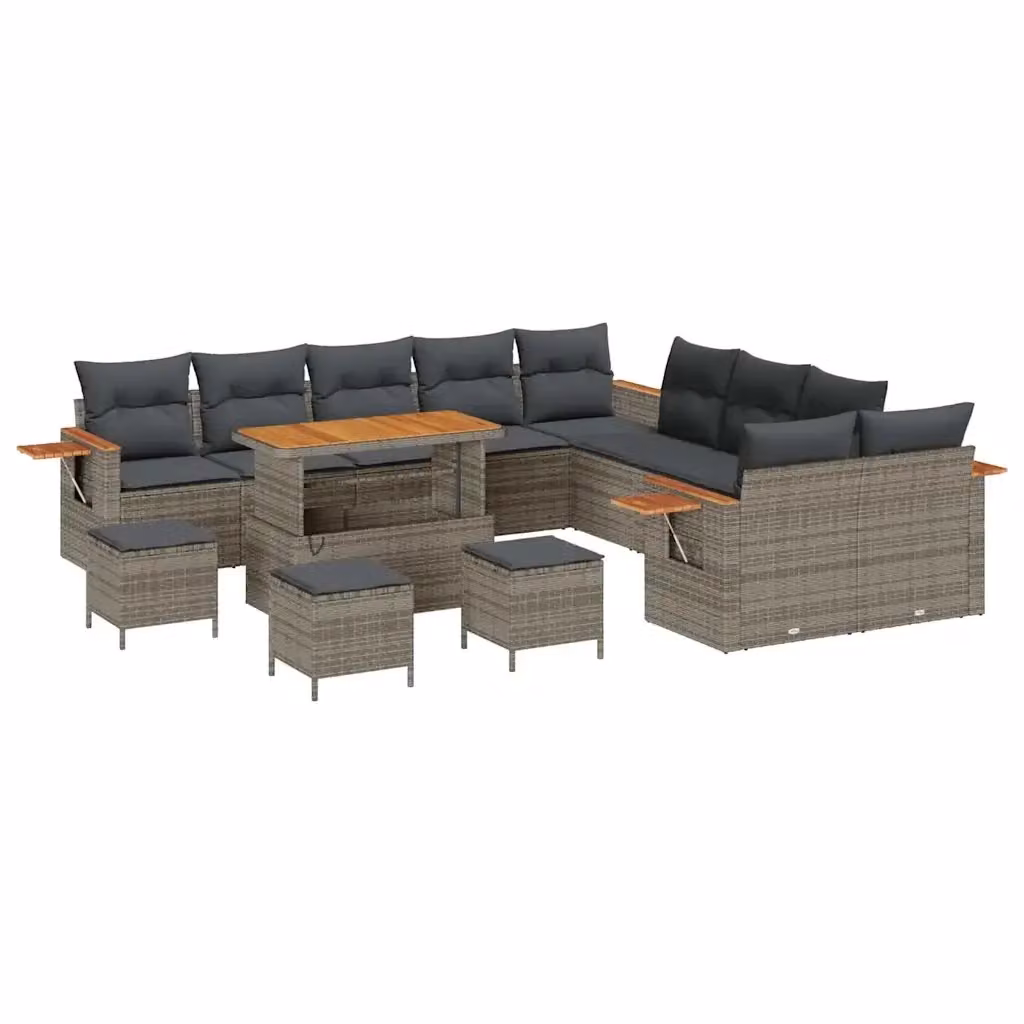 Set Divano da Giardino vidaXL 14 Pezzi a Forma di U con Cuscini e Tavolino Grigio – 2