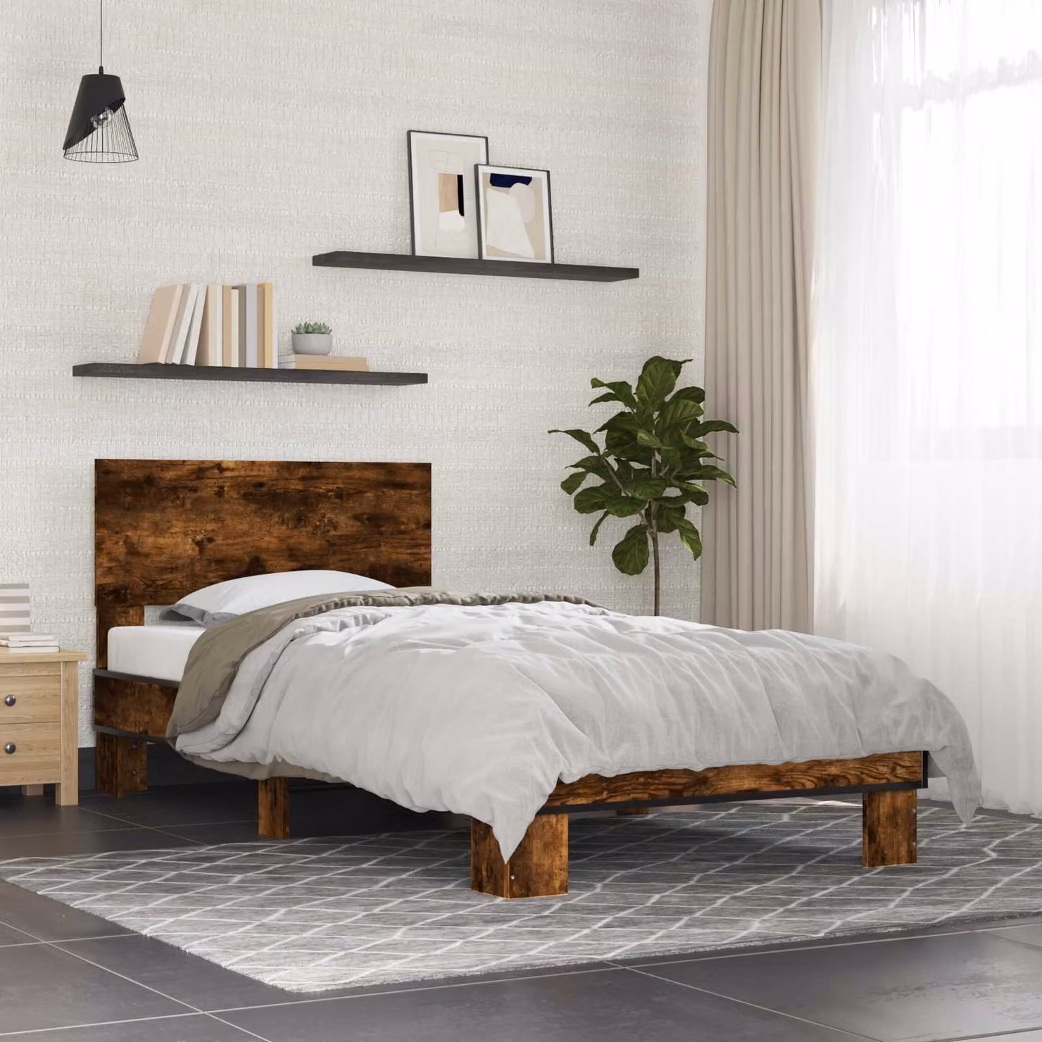 Struttura letto con testata vidaXL in legno Rovere Fumo, L 80 x P 200 cm