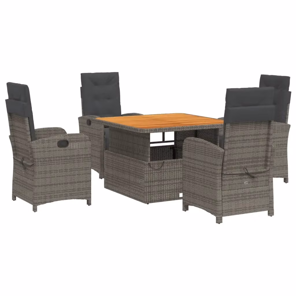 Set da pranzo da giardino vidaXL in legno di acacia oliato e polyrattan, 5 pezzi, grigio e marrone – 2