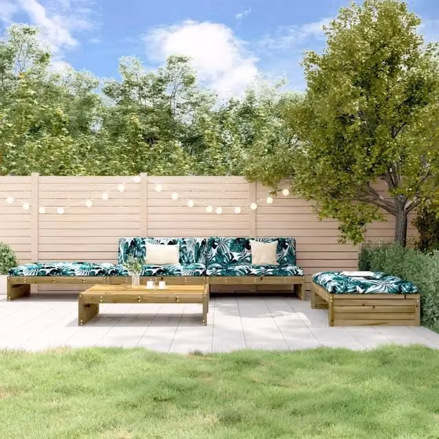 Set Divani da Giardino 5pz con Cuscini Legno Impregnato di Pino 3186150