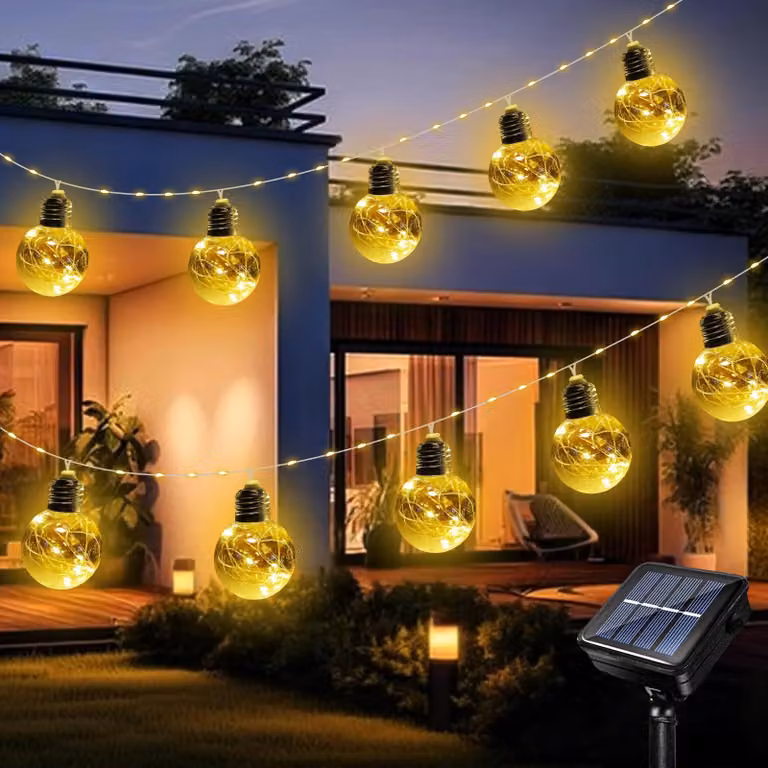 Catena luminosa solare, lunghezza 3,5 metri, 10 lampade, 140 LED, 8 modalità, grado di protezione IP65