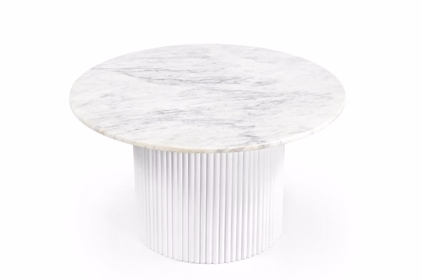 Marmoholz - Tavolo rotondo Roma Ø70xH40 cm in marmo bianco naturale e legno di mango - elegante tavolino in stile moderno e scandinavo