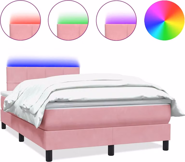 Letto a Molle con Materasso e LED Rosa 120x220 cm in Velluto
