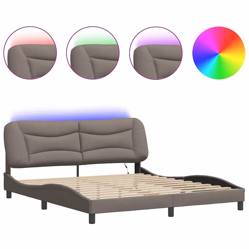 Giroletto vidaXL Hvar in tessuto con illuminazione LED e porta USB, colore tortora, L/P/H: 180 x 200 x 218 cm – 2