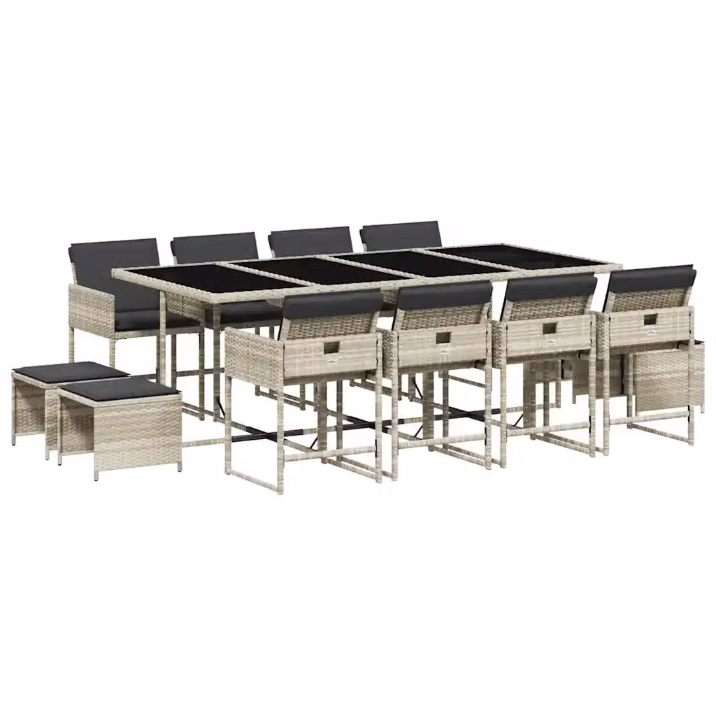 Set da pranzo da giardino vidaXL in polyrattan con cuscini e tavolo in vetro, 13 pezzi, antracite – 2