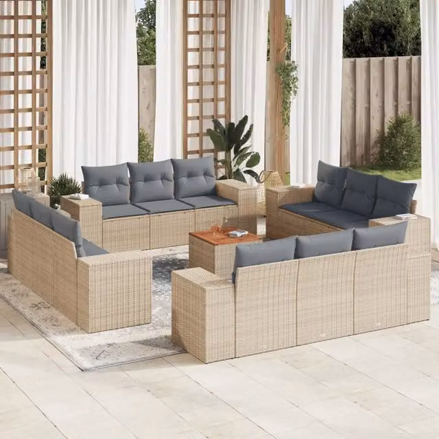 vidaXL Set Divano da Giardino 13 pz a forma di U in Polyrattan con Cuscini Beige e Grigio – 1