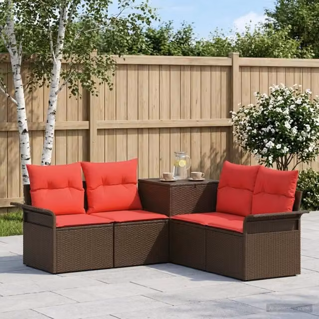 Set di divani 5 pz Marrone e Rosso 187,5 x 187,5 x 85 cm 3447737