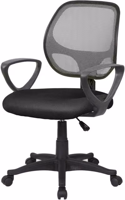 Sedia da ufficio operativa DMORA Filiberta con braccioli e seduta ergonomica in rete, Nero e Grigio, L: 56 cm, P: 57 cm, H: 88/100 cm
