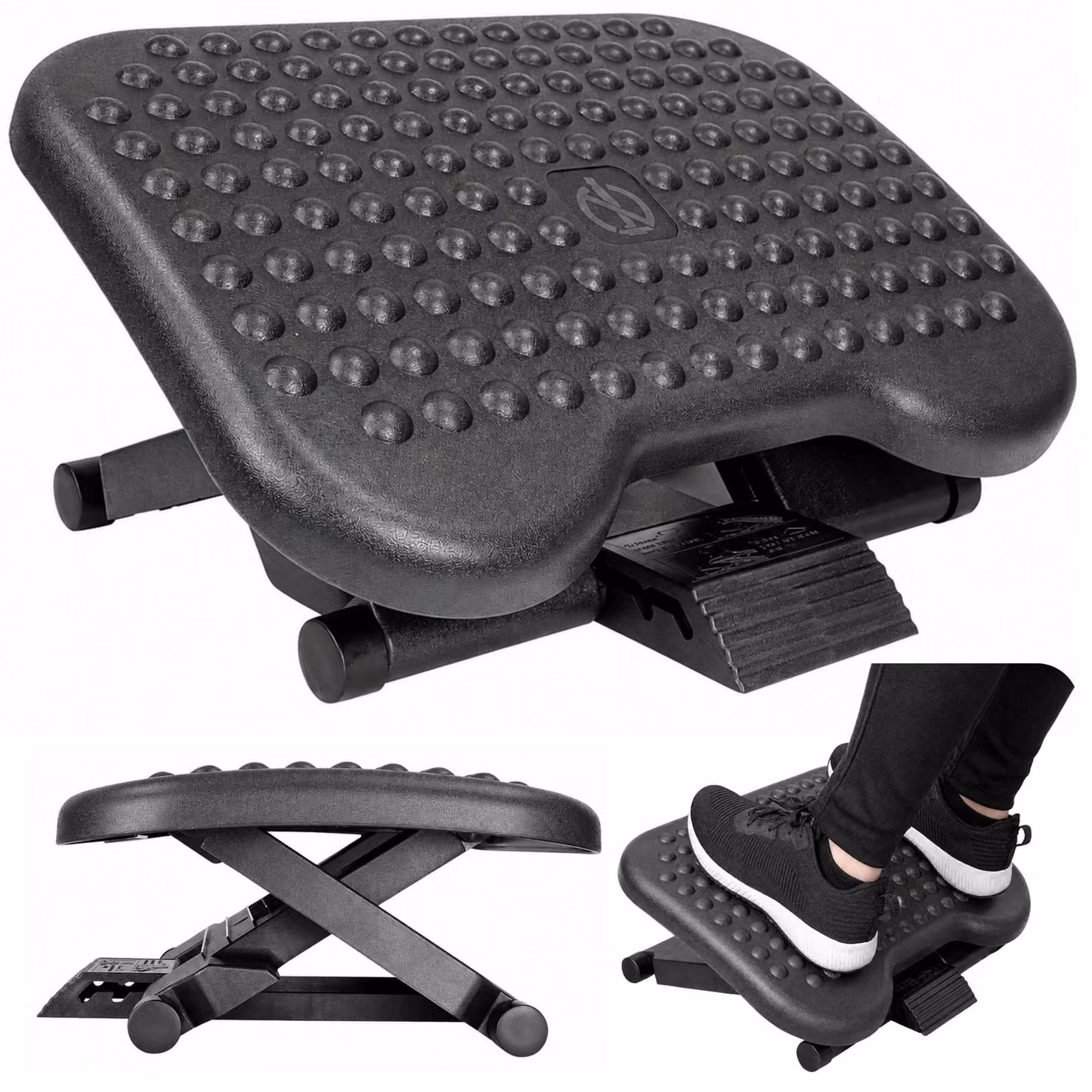 Poggiapiedi da ufficio regolabile per scrivania ergonomica con 3 livelli di sporgenze