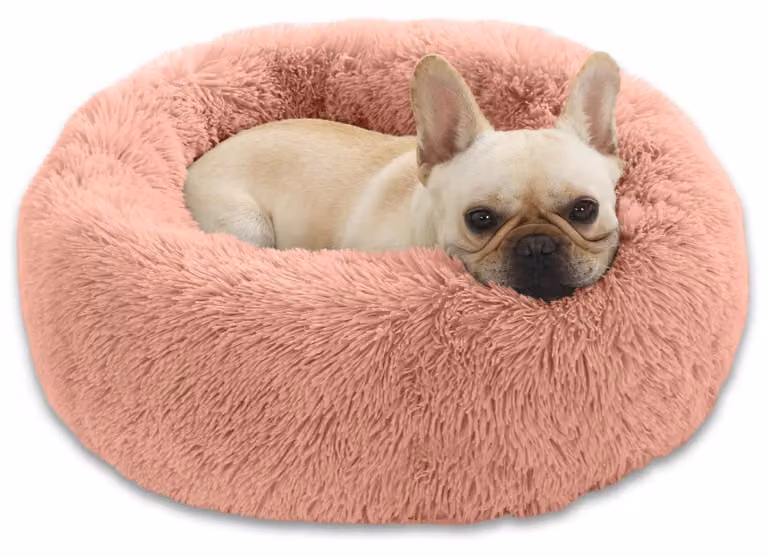 Cuccia per cani a forma di ciambella, in peluche, lavabile, rotonda, rosa, 58 cm
